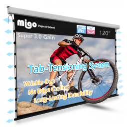 Tela de projeção motorizada 120" 16:9 MIGO Soft White ganho 3.0 tab-tensioned para teto/parede 110V