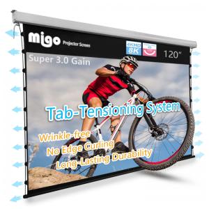 Tela de projeção motorizada 120" 16:9 MIGO Soft White ganho 3.0 tab-tensioned para teto/parede 110V