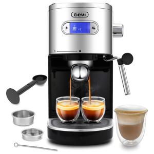 Máquina de Café Expresso 20 Bar Gevi 1,2L de Capacidade com Vaporizador Embutido 1350W 110V, Aço Inoxidável