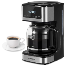 Máquina de Café Cafeteira Programável Ihomekee 12 Xícaras, Jarra de Vidro, Função Manter Aquecido, Desligamento Automático, Preta - 1,7 L
