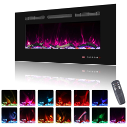 Oxhark Flame Lareira Elétrica de Embutir A44x91L com Controle Remoto e Chamas Multicolorida 110V, 1500W, Preta
