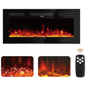 Lareira Elétrica de Embutir A43x101L cm com Temporizador, 12 Cores de Chamas e Controle Remoto, 110V 1500W, SANHSEHOME, Preta