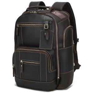 Mochila Masculina para Laptop 39cm 30L de Couro, TAERTII, Marrom
