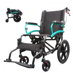 Cadeira de Rodas para Adultos ProTraverse Verde Claro Dobrável Leve com Apoio de Pés Deslocável Viagem Manobrabilidade 220 kg