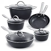 HITECLIFE Conjunto de Panelas Antiaderentes por Indução, 10 Peças, Preto