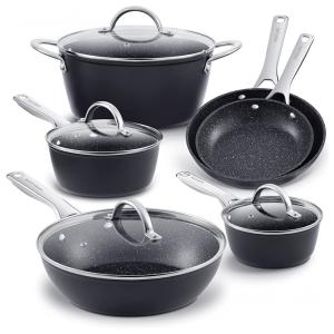 HITECLIFE Conjunto de Panelas Antiaderentes por Indução, 10 Peças, Preto