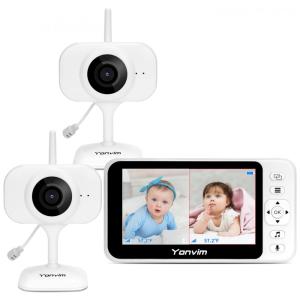 Babá Eletrônica com 2 Câmeras e Áudio, Visão Noturna e sem Wi Fi, 110V, Yonvim BM02CT, Branca