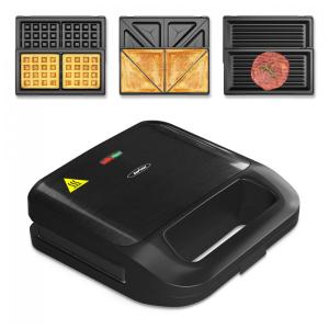 Sanduicheira Elétrica 3 em 1 Sunvivi Preto 750W Placas Removíveis 120V 24x9,5x23 cm