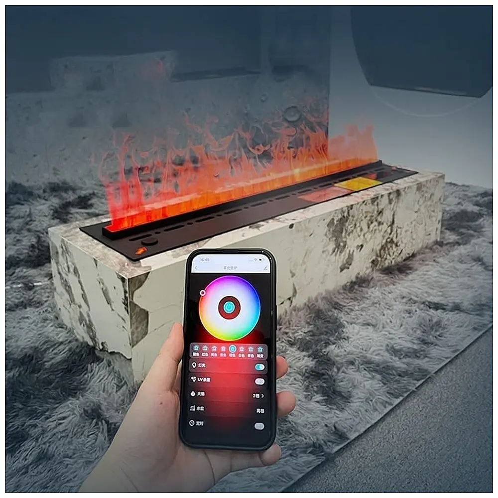 Lareira Elétrica Recessível com Simulação de Chama a Vapor d'Água ERoomQ Preta Aço Inox 150cm 128 Cores Ajustáveis Controle Remoto e Painel — foto 3