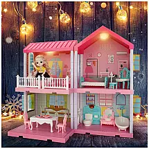 Casa de Bonecas com 4 Quartos e Luzes para Crianças de 6 Anos ou Mais, Elf Lab, Rosa