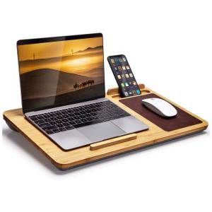 carregador de futuro sem fio Mesa de colo, de bambu para laptop, com orifícios de ventilação, mouse pad e borda do dispositivo embutidos