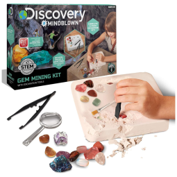 Kit Escavação e Arqueologia com 6 Mineirais e Cristais Semipreciosos, DISCOVERY KIDS 1007508, Azul