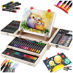 Kit de Pintura ARTEBU com 108 Peças e Caixa de madeira Portátil, Marrom Claro