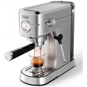 Máquina de Café Expresso Profissional 20 Bar com Espumador de Leite em Aço Inoxidável, 110V 1350W, Gevi, Prata
