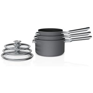 Conjunto de Panelas e Frigideiras Antiaderentes com Sistema Anti Riscos, 6 Peças, NINJA C56000, Cinza