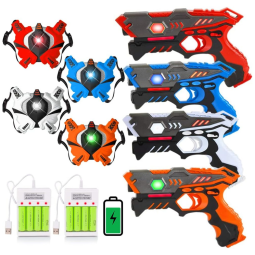 Pistola Infantil com Laser Infravermelho, Colete e Carregador de Bateria para 4 Jogadores, Idade de 6 a 12 Anos, VATOS