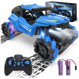 Carrinho de Controle Remoto com Som, Iluminação e 2 Baterias Recarregáveis, DEERC, Azul