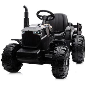 Trator Elétrico Infantil com Controle Remoto, Reboque e Velocidade até 8 km/h, 24V, Hikiddo, Preto