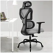 Cadeira de Escritório Ergonômica Giratória com Apoio de Braços, Suporte Lombar Ajustável e Apoio de Cabeça 4D, KERDOM, Cinza