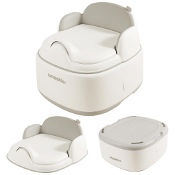 Troninho em Forma de U 3 em 1 para Bebês, Assento de Treinamento com Step Stool, Smashier, Cinza e Branco