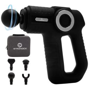 Massageador Pistola Elétrico Profissional Sem Fio 4 Acessórios e 6 Velocidades, STRONGICK MG 01, Preto