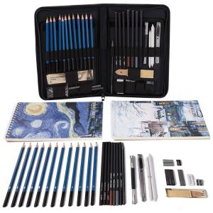 Kit Lápis de Cor Profissional COOL BANK com Estojo 42 peças Tintas Acrílicas, Aquarela, Preto