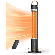 Aquecedor Externo Elétrico Infravermelho com Controle Remoto, Temporizador de 9H e Oscilação de 60°, 110V 1500W, COZZYBEN, Preto
