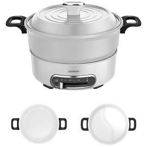 Panela Elétrica 2 em 1 com Panelas Removíveis de 3,5L e Revestimento Antiaderente Cerâmico, 110V, Joydeem, Branco