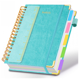 Caderno universitário espiral capa dura GDGDSY B5 8x10, 5 matérias, 300 páginas pautadas, divisórias removíveis, capa couro sintético azul