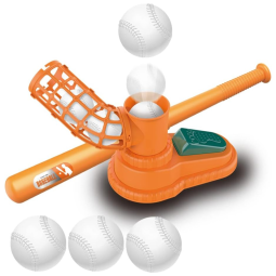 Arremessador de Beisebol Manual com Pedal e 3 Bolas para Crianças de 3 a 7 Anos, E EAKSON, Laranja