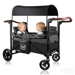 Carrinho de Passeio Wagon Rovique Preto 2 Assentos Dobrável com Capota UV e Travão