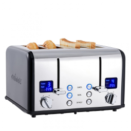 Torradeira Elétrica 4 Fatias com 6 Níveis Tostagem de Aço Inoxidável com Tela LCD, 110v, CUSIMAX, Prateado