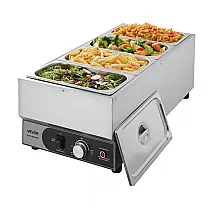 Aquecedor de Alimentos Buffet VEVOR Inox 4 Cubas Bain Marie 1500W 110V