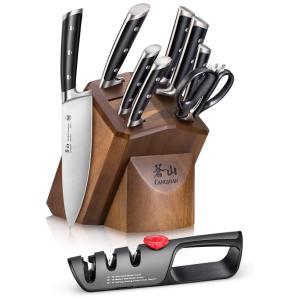 Conjunto de Facas com Afiador Embutido e Bloco de Bancada 10 Peças, CANGSHAN, Preto