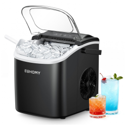 Máquina de Gelo até 11 kg em 24H Portátil com Limpeza Automática, 110V 170W, EUHOMY, Preta