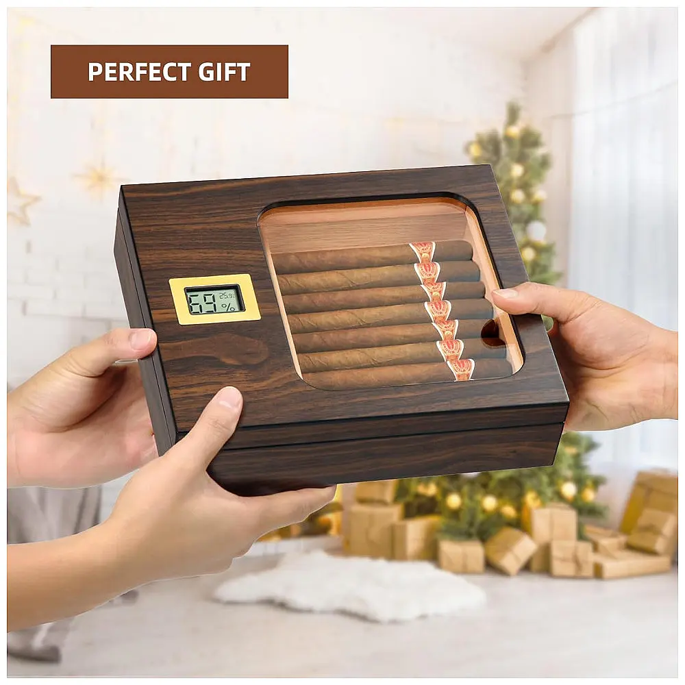 Umidor de Charutos OTAKOKIT com Design Moderno de Vidro, Caixa de Cedro com Higrômetro Digital, Umidificador, Divisor, Estojo Artesanal para — foto 2