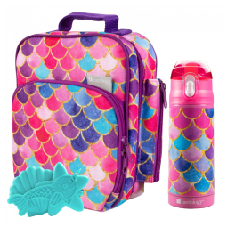 Sereia Lancheira Infantil com Garrafa de Água em Aço Inoxidável e Forma de Gelo, Para 3 Anos ou Mais, BENTOLOGY, Rosa