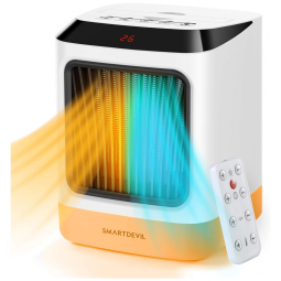 Aquecedor Elétrico com 2 Modos, Luz LED e Temporizador, 800W, 110v, SMARTDEVIL, Branco