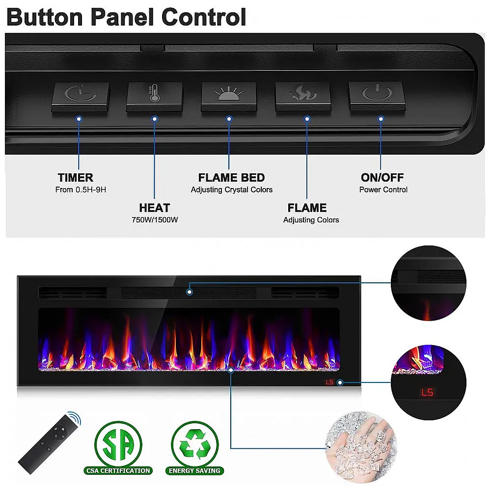 Lareira Elétrica Sixfivsevn 127x41cm 1500W 12 Cores Chamas LED Embutir 110V — foto 3