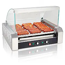 Máquina para Cachorro Quente em Aço Inoxidável com 11 Rolos até 30 Salsichas, 110V 1430W, SYBO, Prata