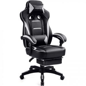 LUCKRACER Cadeira de Escritório Gamer Ergonômica e Reclinável com Apoio para Lombar, Branca
