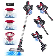 Aspirador de Pó sem Fio 4 em 1 Forte 25Kpa Recarregável, 35 Min de Ação, 110V, Kalff, Vermelho