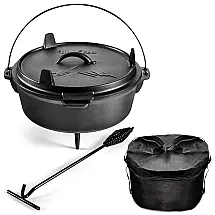 Panela de Ferro Fundido 6L Pré Temperada, com Alça de Metal, UNO CASA, Preto