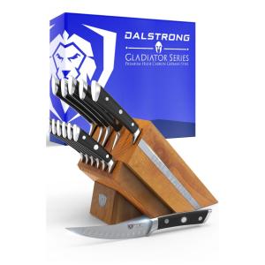Conjunto de Facas em Aço Inoxidável com Afiador Embutido e Bloco de Madeira de Freixo da Manchúria feito à Mão 12 Peças, DALSTRONG, Preto