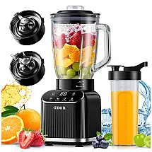 Liquidificador Profissional GDOR Preto 1200W 5 Programas Jarra Vidro 1,5L Copo Portátil 710ml 120V