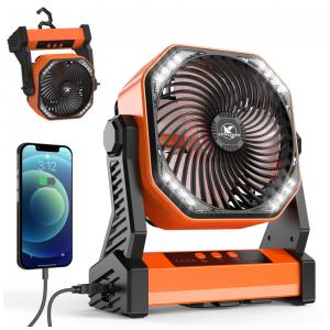 Ventilador Portátil com Bateria Recarregável, Luz LED e 4 Velocidades, 5V, KITWLEMEN, Laranja