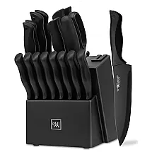 Conjunto de Facas HD HUNTER.DUAL em Aço Inoxidável com Bloco de Bancada, 19 Peças, Preto