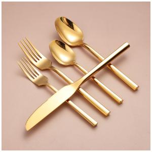 Conjunto de Talheres de Aço Inoxidável Dourado com Cabo Hexagonal 20 Peças - Presente de Casamento e Chá de Casa Nova - Zerophilo