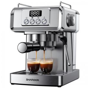 Máquina de Espresso 20 Bar SHARDOR Prata Inox com Vaporizador de Leite Display de Temperatura 1,8L 110V