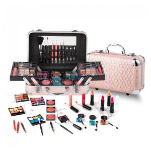 Kit Completo de Maquiagem Hot Sugar Coração Rosa para Iniciantes 27 Sombras 4 Blushes 4 Batons Estojo com Espelho